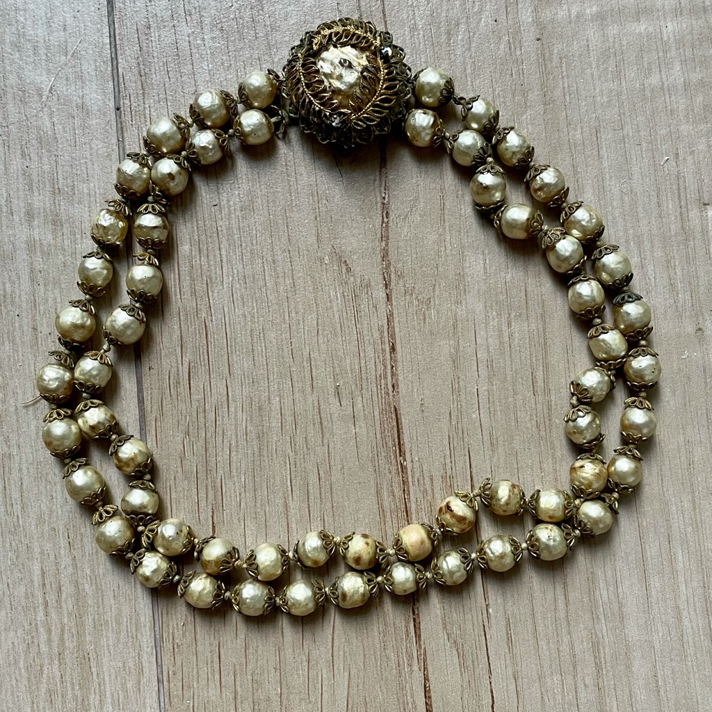 Vintage Double Strand Decorative Pearl Necklace